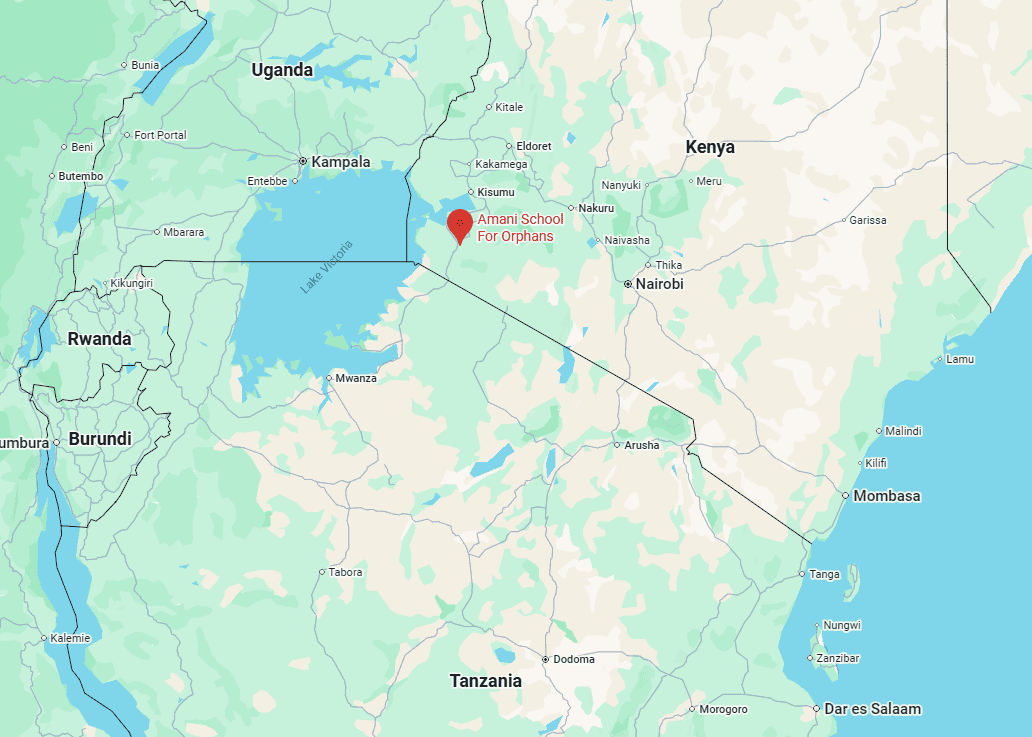 Map showing the location of Amani School in southwestern Kenya